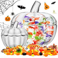 Glass Pumpkin Candy Jar Set - Large & Small with Lids - Clear Halloween Decor