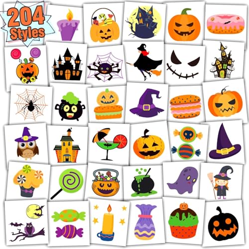 Kids Halloween Temporary Tattoos Set - 204 Sheets Party Favors & Decorations