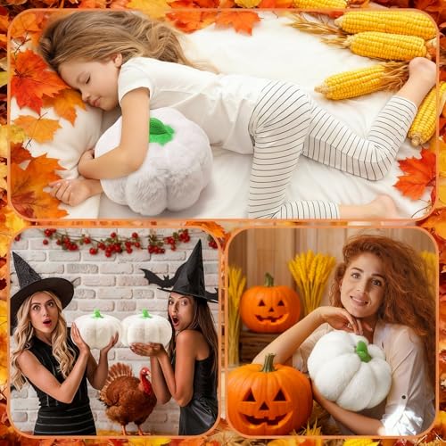 Simgoing 4 Pcs White Pumpkin Decorative Pillows Fall Halloween Thanksgiving
