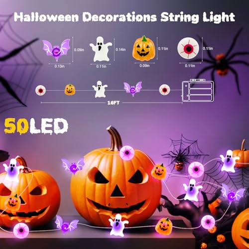 Halloween String Lights Ghost Variation - 16ft 50 LED Outdoor Decor