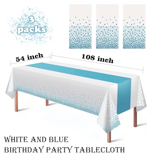 White and Blue Plastic Tablecloth 54x108 Inch Rectangular Disposable Cover for Parties