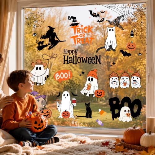 Halloween Window Stickers Set - 9 Sheets 11x14 Inch Ghost Pumpkin Bats Decor