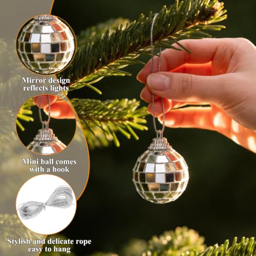 Mini Disco Balls Set with Hanging String - 200 Pieces 1.2 Inch + 5 Bonus 1.6 Inch Mirror Balls for Party Decorations