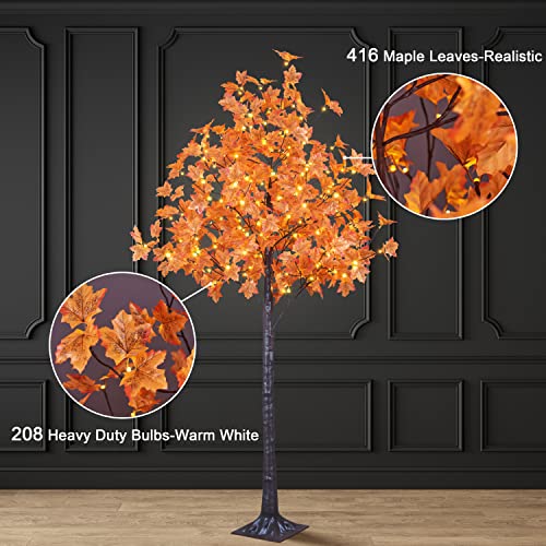 7FT LED Lighted Maple Tree - Fall Harvest Decor with 208 Warm White Lights - Orange for Thanksgiving & Holidays