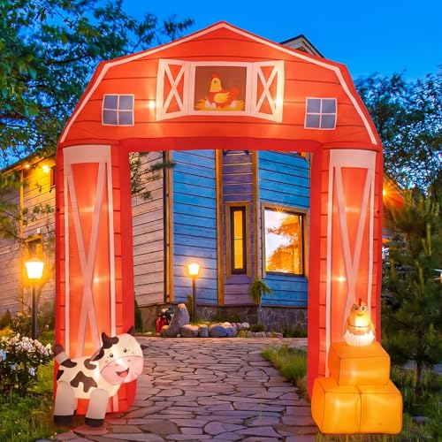Farm Animals Inflatable Arch with LED Lights - 10ft Outdoor Party Decoration with Stakes & Water Bags - Farmhouse Theme