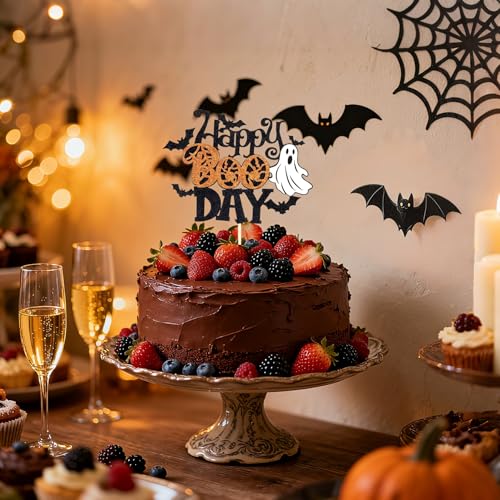 Halloween Cake Topper Ghost Bat Glitter Party Decoration - 7.5x5.5in