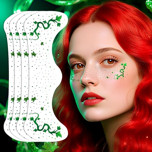 Halloween Ivy Face Tattoo Set - Enchanted Vine & Green Leaf Temporary Tattoos, Waterproof, 8 Sheets