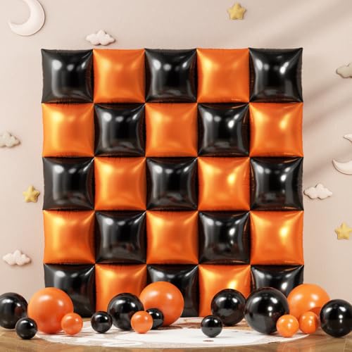 Orange and Black Balloon Wall Backdrop with Square Balloon Arch Kit - 152pcs