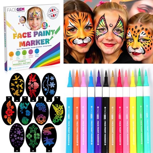 12-Color Water-Based Face Paint Kit - Mess-Free, Washable & Non-Toxic for Festivals & Parties