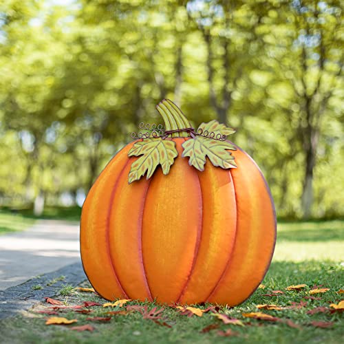 Large Metal Pumpkin Yard Stake & Wall Decor for Fall Outdoor Garden & Porch