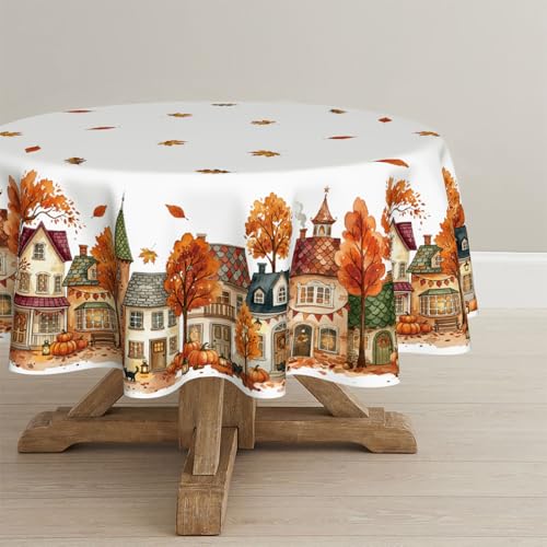 Horaldaily Fall Round Tablecloth 90 Inch Orange Autumn Victorian Style