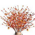 Artificial Fall Berry Stems with Orange Pumpkins & Glitter Picks - 6 Pieces