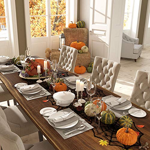 Black Lace Halloween Decorations Set - Spider Web Tablecloth & Mantel Scarf - 3 Pack