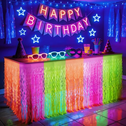 Glow in the Dark Fringe Curtain Backdrop Decorations with Variation Macaron Orange Yellow Fuchsia