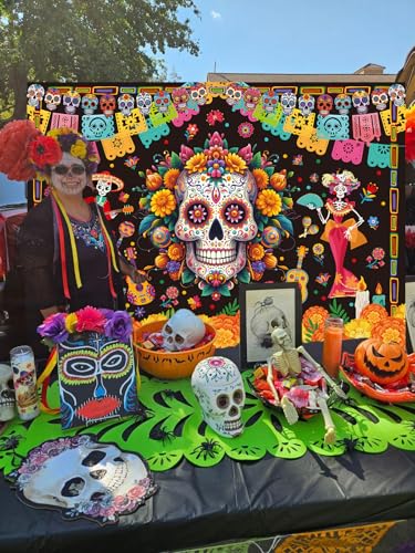 Day of the Dead Backdrop Vinyl Sugar Skull Floral Mexican Fiesta Photography Background 8x6FT - Variation of THIS listing