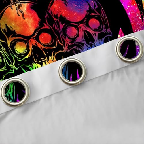 Rainbow Tie Dye Sugar Skull Blackout Curtains Set - 42W x 84L inches, 2 Panels, Halloween Decor