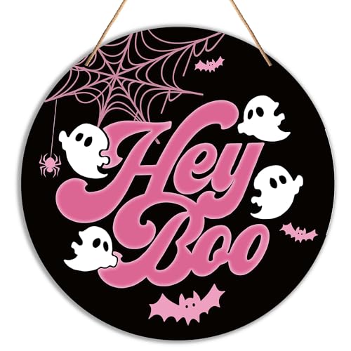 Halloween Ghost Decor Sign with Pink & Black Variation - 9.84" Wall Door Decor