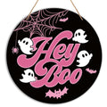 Halloween Ghost Decor Sign with Pink & Black Variation - 9.84" Wall Door Decor