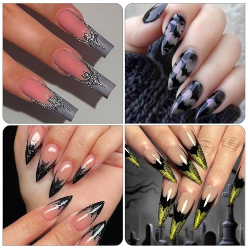 Halloween Bat Nail Stickers Glitter Gold & Silver French Tips - Mix - 4 Sheets