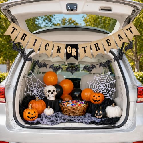 Halloween Trick or Treat Banner & Bat Garland - Burlap & Glitter Decorations