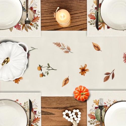 Orange Fall Leaves Pumpkins Placemat Set of 4 - Durable Polyester Table Decor