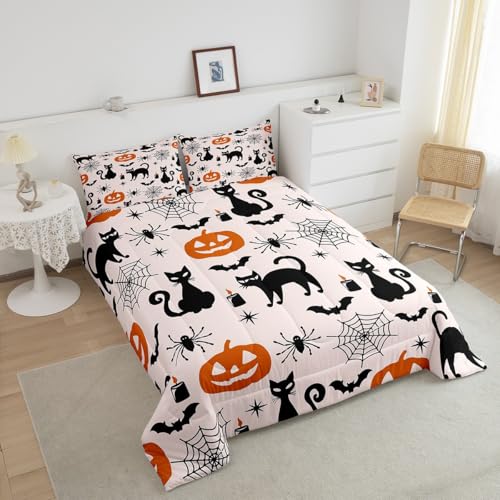 Feelyou Halloween Comforter Set Full Size Pumpkin Bats Bedding Multi 079