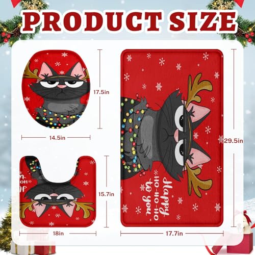 Britimes Christmas Reindeer Bath Rug Set of 3 Xmas 26 - Non-Slip Microfiber Bathroom Mats