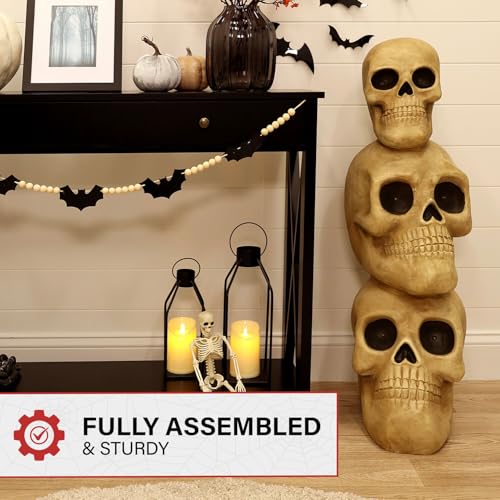 Lifesize Halloween Skull Statue with LED Eyes - Indoor Outdoor Decor
