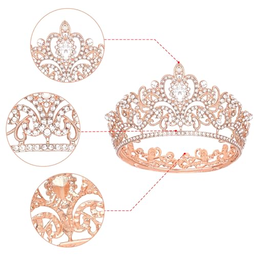 Rose Gold Crystal Crown Hair Accessories for Weddings & Parties - Small Bridal Tiara