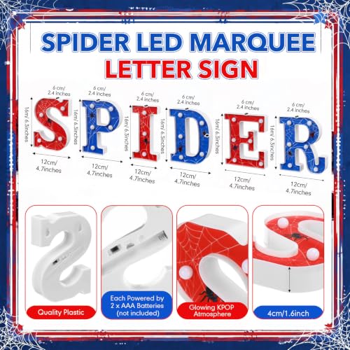 Light-Up Spider Letter Decorations - 6 Pcs Halloween Table Centerpiece with Battery Box, 6.3 x 4.7 Inches