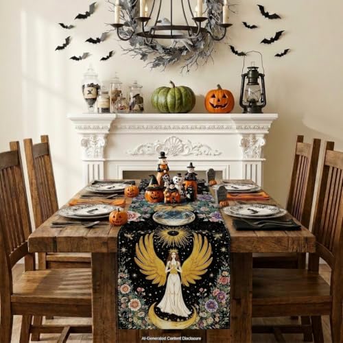 Halloween Witch Table Runner 13x72 Inch Burlap Seasonal Kitchen Decor