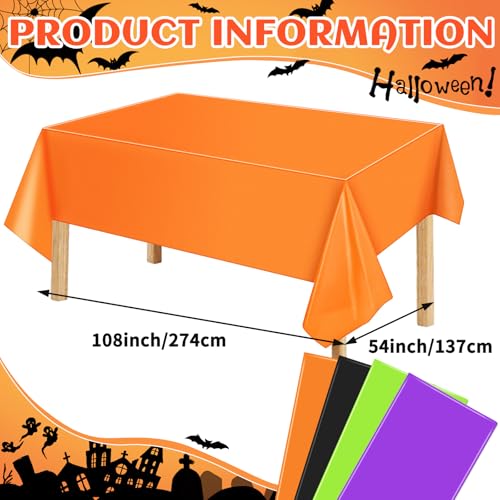 Halloween Tablecloth Set 54x108 Inches - 4 Pack Mix Colors - Festive Party Decor