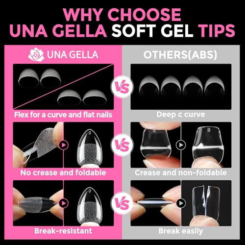 A-Short Almond Soft Gel Nail Tips - 216PCS, Flexible False Nails Extensions