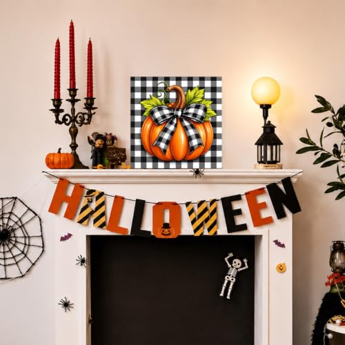 Fall Decor Checkered Pumpkin Wooden Sign - Sign-11