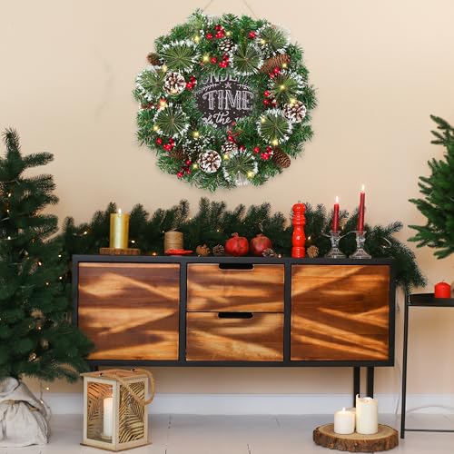 Artificial Christmas Wreath for Front Door - Green, 18 Inch Holiday Decor