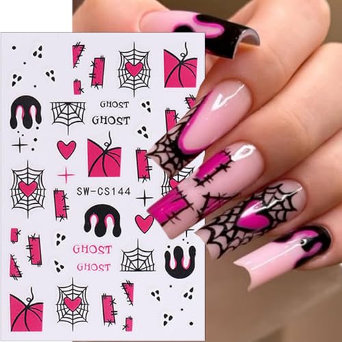 Halloween Nail Art Stickers Decals - 6 Sheets with Ghost, Pumpkin, Spider Web & Flame Designs - Variation 09