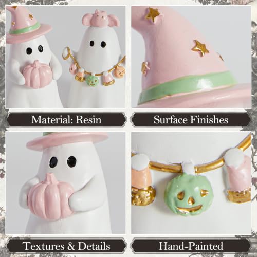 Pink & White Ghost Halloween Decor Set - Indoor Resin Figurines for Home