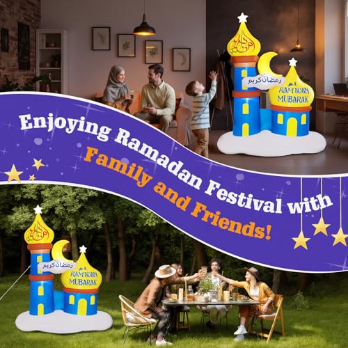 Inflatable Ramadan Moon Decoration with LED Lights - Yellow, White & Blue, 6.04ft Outdoor Festival Decor