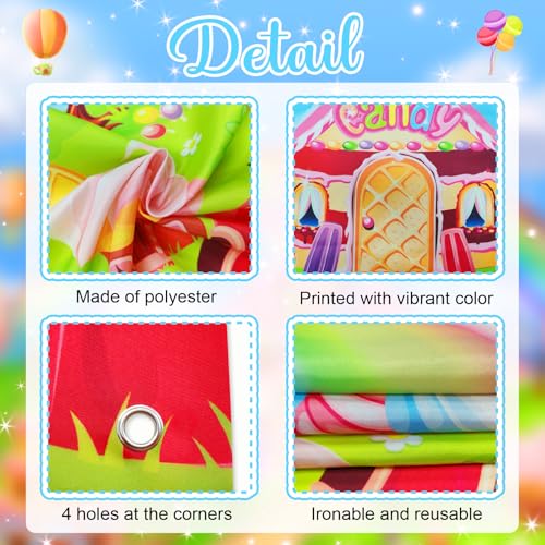 Candyland Theme Backdrop Rainbow Candy House & Dessert Banner for Kids Birthday Party