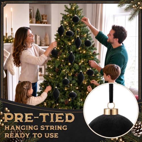 Velvet Christmas Ornaments Set - Black 12 Pcs 2.36 Inch Holiday Decor, Variation of THIS listing