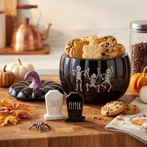 Bone Dance Cookie Jar - Halloween Black Pumpkin & Skeleton Treat Container