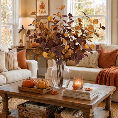 Fall Decor 6Pcs 28-Inch Faux Eucalyptus Stems for Thanksgiving Autumn Home