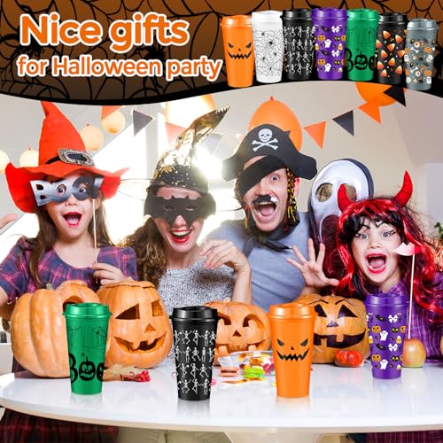 Halloween Reusable Plastic Cups Bulk 16 oz with Lids - Pickmesh 28 Pack Variation