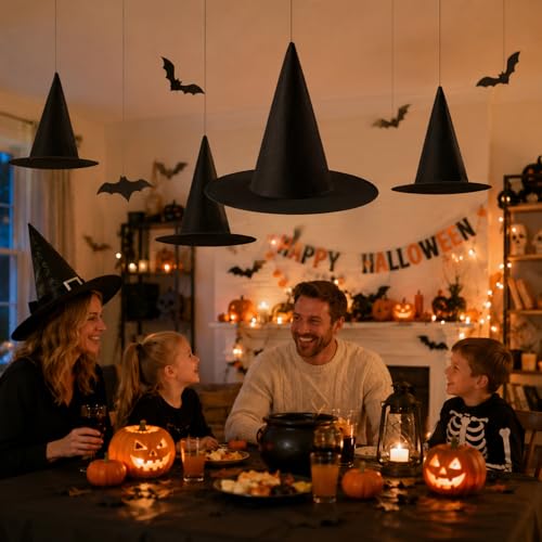 24-Pack Black Witch Hats for Halloween Costume & Party Decor - Indoor Outdoor