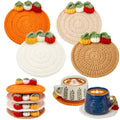 Fall Crochet Coasters Set - 3D Pumpkin Design, Orange, Brown, Beige, Terracotta - 4 Pieces