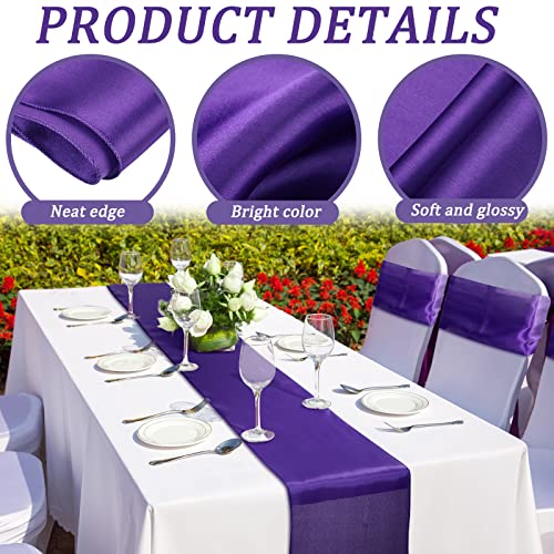 Purple Satin Table Runner Bulk Set - 6 Pack, 12 x 108 Inches, Elegant Party Decor