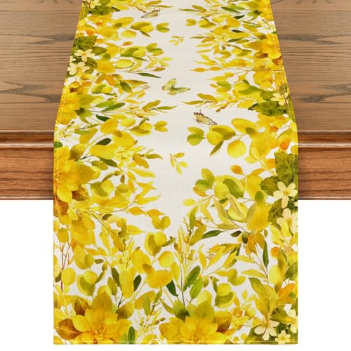 Yellow Floral Eucalyptus Table Runner 13x72 Inch Summer Home Decor