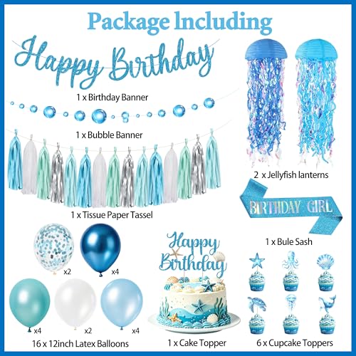 Blue Ocean Mermaid Birthday Party Decorations Set for Girls