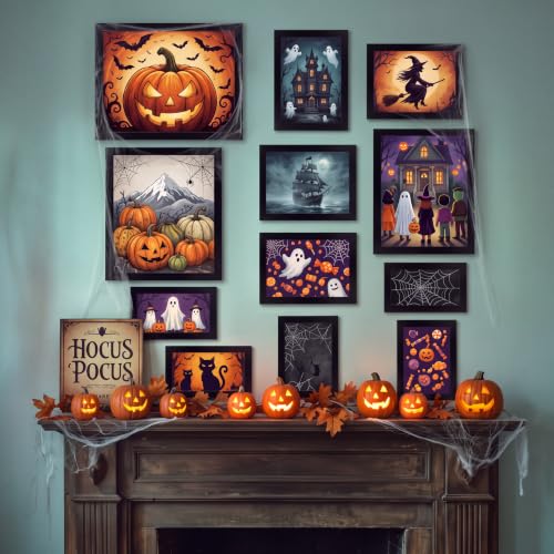 Halloween Ghost Wall Art Set - Framed Decor with 12 Gothic Prints