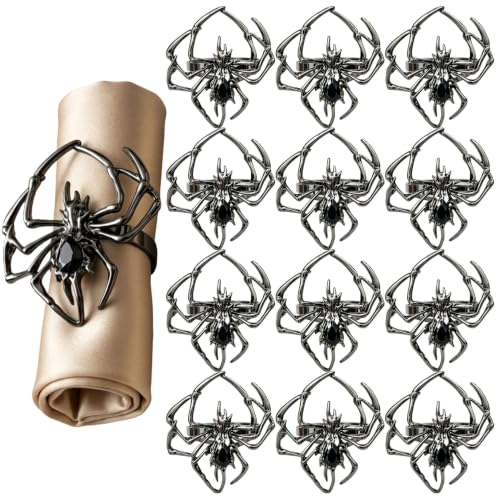Halloween Spider Napkin Rings Set of 12 - Gothic Table Decorations